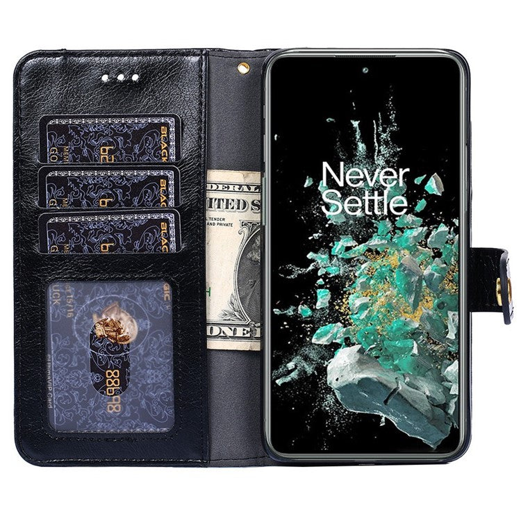For OnePlus 10T 5G / Ace Pro 5G Shockproof Zipper Pocket PU Leather Folio Flip Case Anti-drop Phone Wallet Cover Stand with Strap - Black
