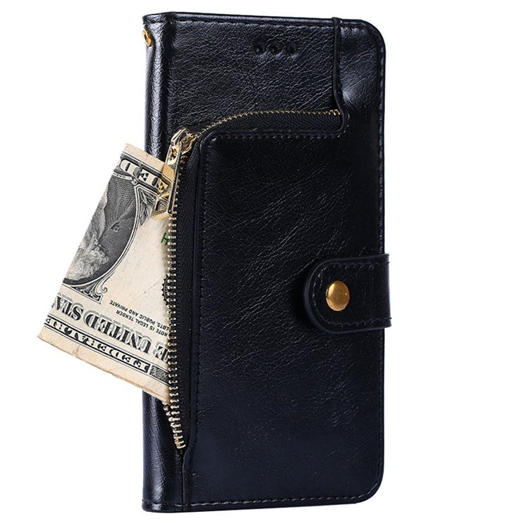 For OnePlus 10T 5G / Ace Pro 5G Shockproof Zipper Pocket PU Leather Folio Flip Case Anti-drop Phone Wallet Cover Stand with Strap - Black