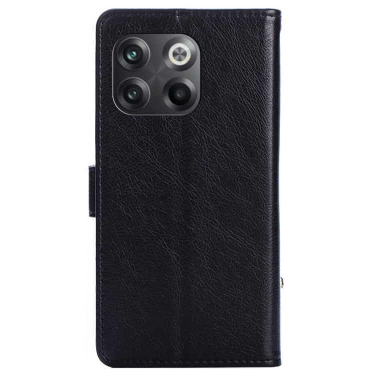 For OnePlus 10T 5G / Ace Pro 5G Shockproof Zipper Pocket PU Leather Folio Flip Case Anti-drop Phone Wallet Cover Stand with Strap - Black