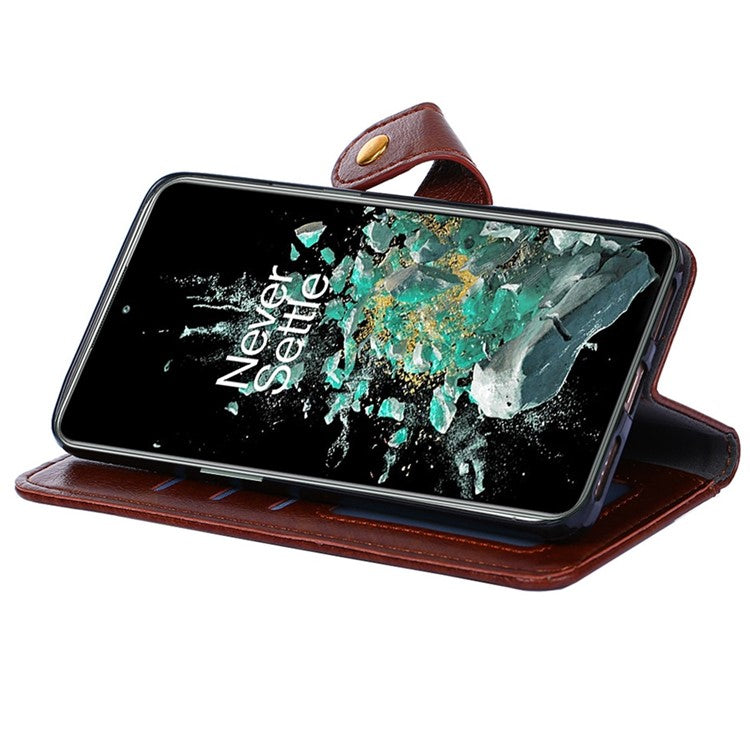 For OnePlus 10T 5G / Ace Pro 5G Shockproof Zipper Pocket PU Leather Folio Flip Case Anti-drop Phone Wallet Cover Stand with Strap - Brown