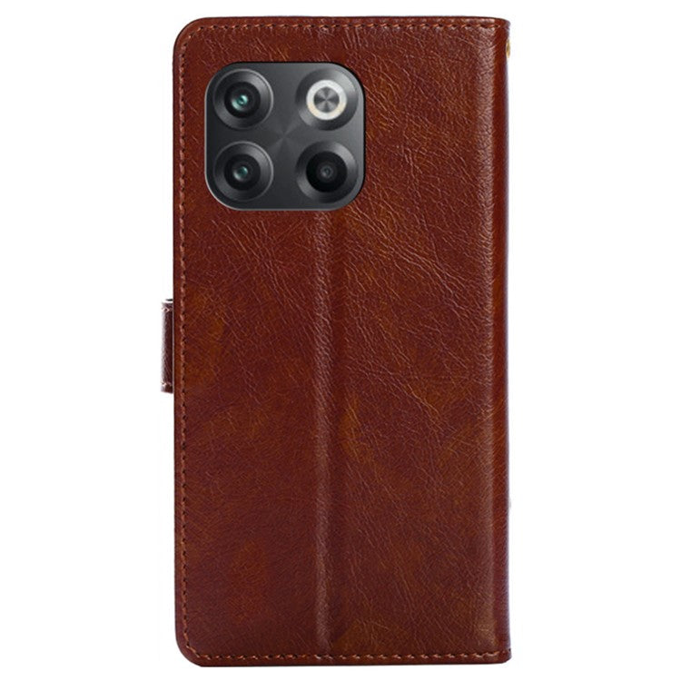 For OnePlus 10T 5G / Ace Pro 5G Shockproof Zipper Pocket PU Leather Folio Flip Case Anti-drop Phone Wallet Cover Stand with Strap - Brown