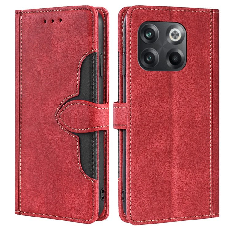 For OnePlus 10T 5G / Ace Pro 5G Skin-touch Leather Magnetic Phone Case Straw Hat Pattern Anti-fall Cover with Wallet Stand - Red
