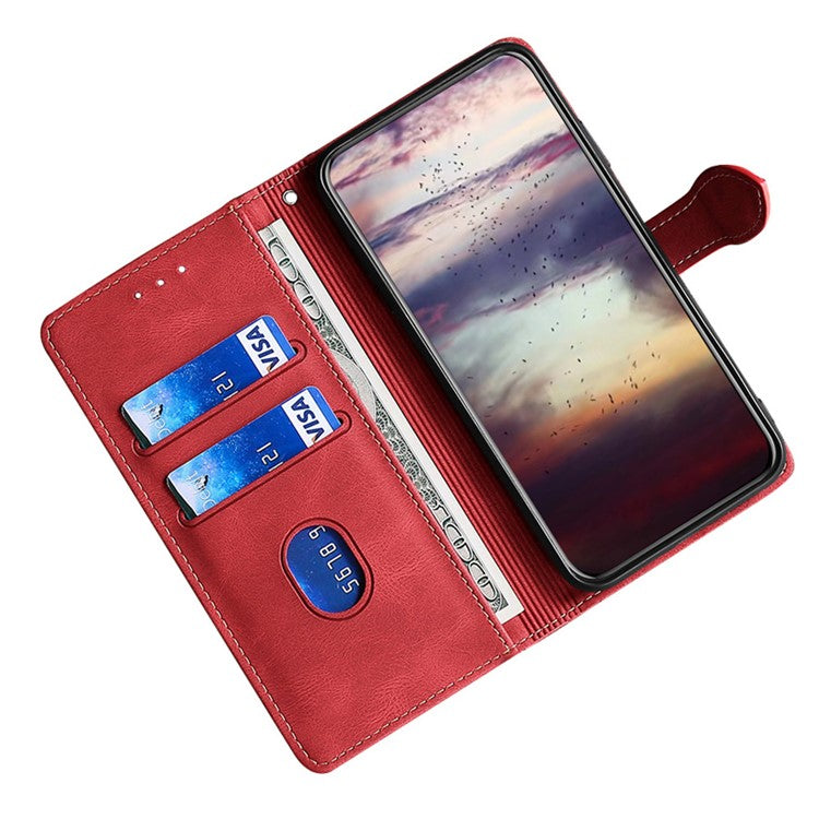 For OnePlus 10T 5G / Ace Pro 5G Skin-touch Leather Magnetic Phone Case Straw Hat Pattern Anti-fall Cover with Wallet Stand - Red