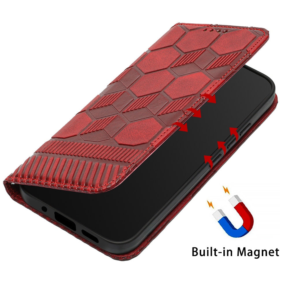 YB Imprinting Series-5 For Samsung Galaxy S20 FE / S20 FE 5G / S20 FE (2022) / S20 Lite Soccer Pattern Imprinted Leather Case Stand Wallet Phone Cover - Red
