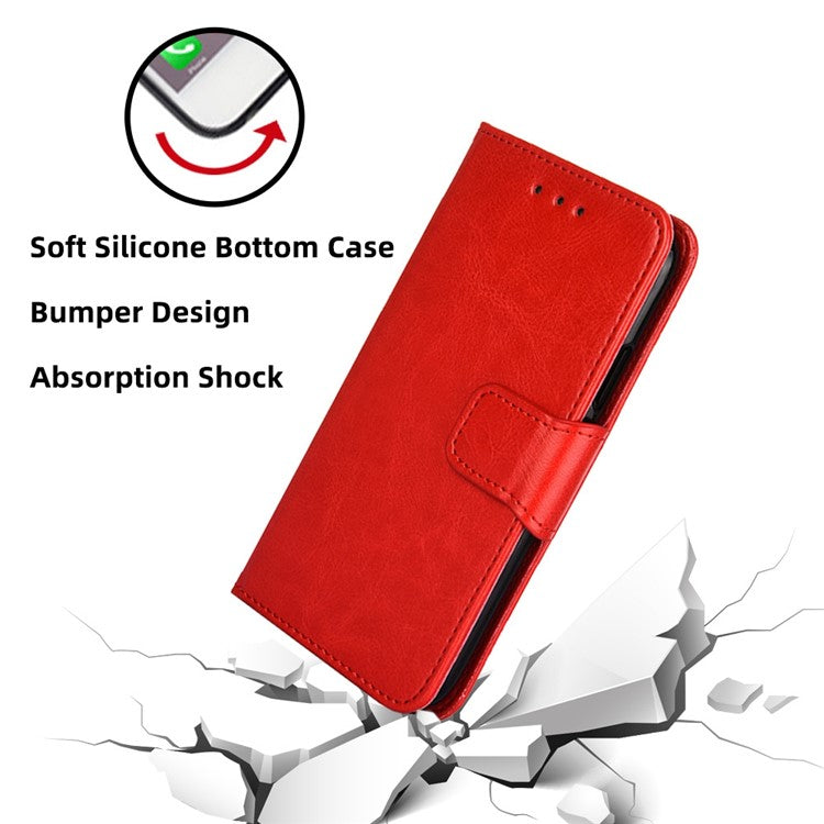 For Realme C30 4G / Narzo 50i Prime 4G Textured Leather Stand Function Phone Cover Flip Folio Phone Wallet Case - Red