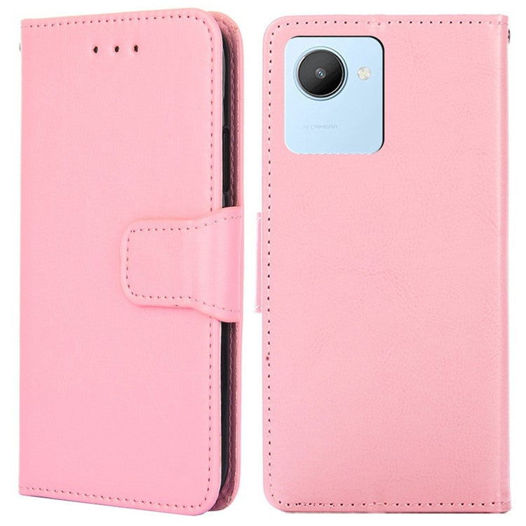 For Realme C30 4G / Narzo 50i Prime 4G Textured Leather Stand Function Phone Cover Flip Folio Phone Wallet Case - Pink