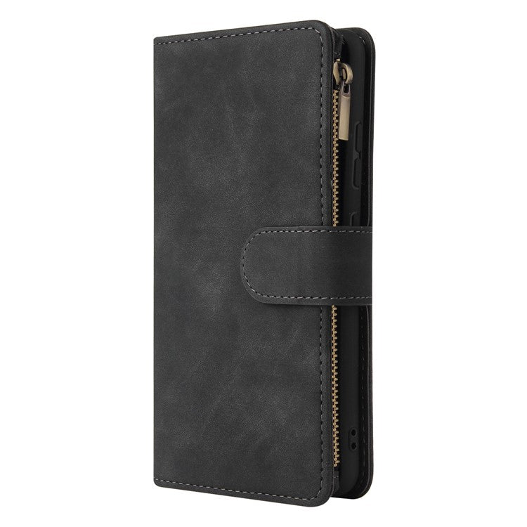 For Samsung Galaxy A32 4G (EU Version) Multiple Card Slots Zipper Pocket Leather Phone Case Stand Wallet Cover - Black