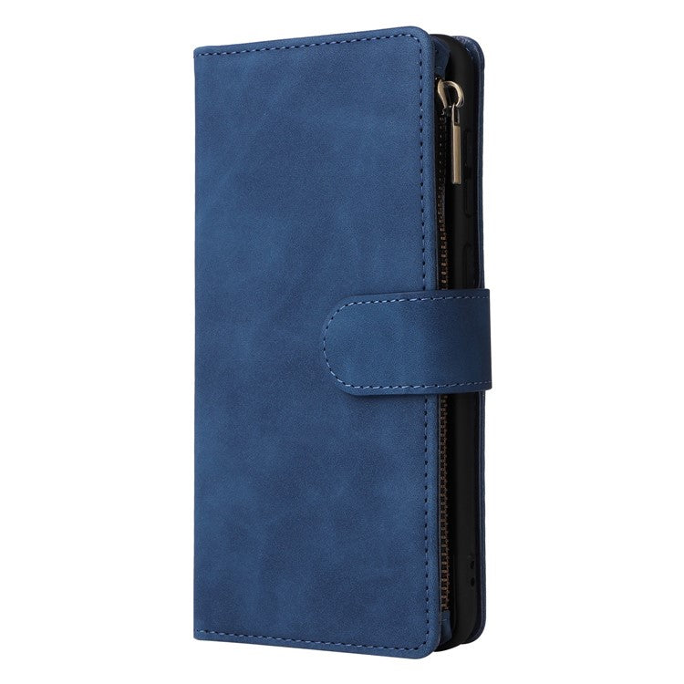 For Samsung Galaxy A53 5G Multiple Card Slots Drop-proof Case Leather Wallet Stand Folio Flip Phone Cover with Zipper Pocket - Blue