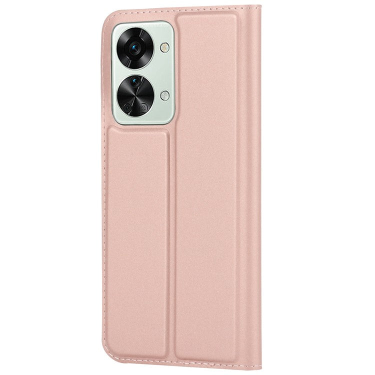 For OnePlus Nord 2T 5G PU Leather Stand Flip Folio Cover Magnetic Absorption Card Slot Case - Rose Gold