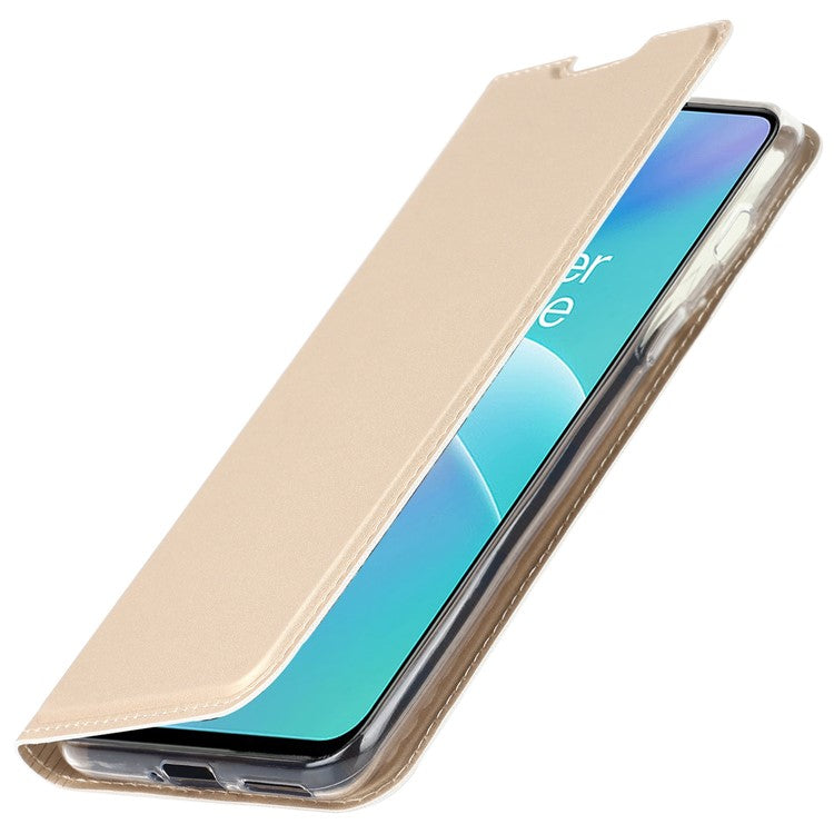 For OnePlus Nord 2T 5G PU Leather Stand Flip Folio Cover Magnetic Absorption Card Slot Case - Gold