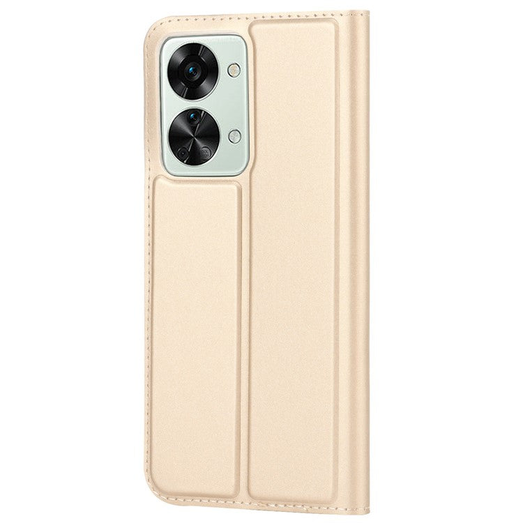 For OnePlus Nord 2T 5G PU Leather Stand Flip Folio Cover Magnetic Absorption Card Slot Case - Gold