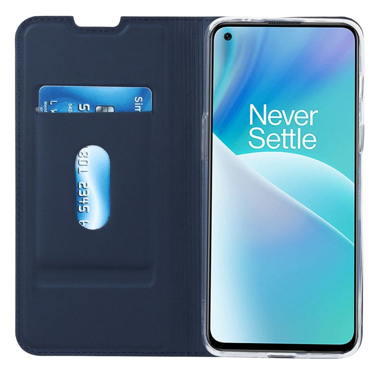 For OnePlus Nord 2T 5G PU Leather Stand Flip Folio Cover Magnetic Absorption Card Slot Case - Blue