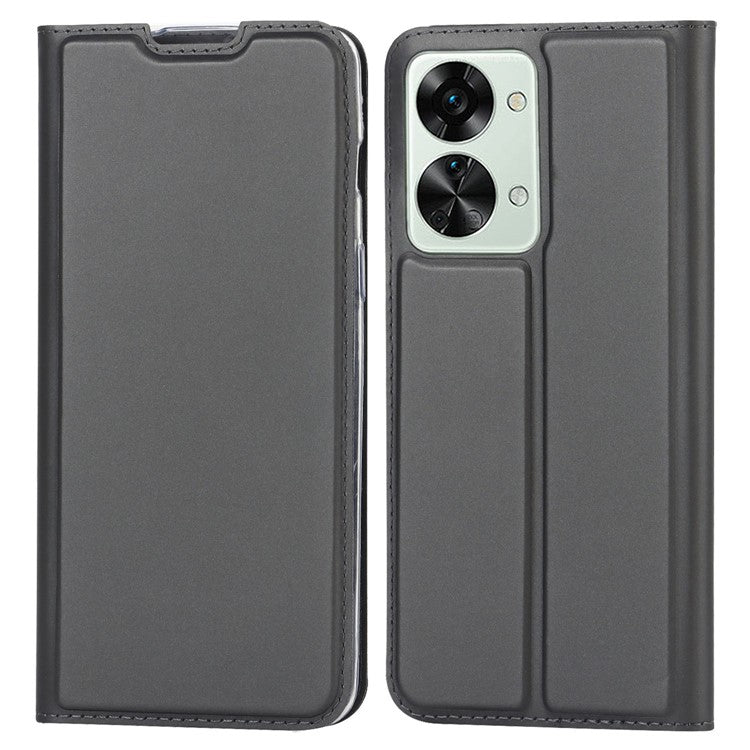 For OnePlus Nord 2T 5G PU Leather Stand Flip Folio Cover Magnetic Absorption Card Slot Case - Black