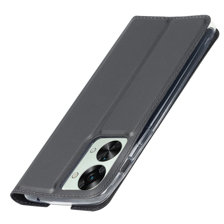 For OnePlus Nord 2T 5G PU Leather Stand Flip Folio Cover Magnetic Absorption Card Slot Case - Black