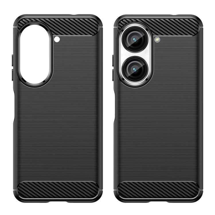 For Asus Zenfone 9 5G Durable TPU Cell Phone Case Carbon Fiber Texture Brushed Surface Wear-resistant Cover - Black