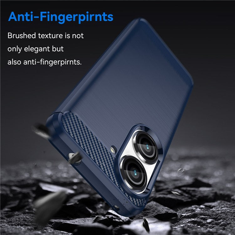 For Asus Zenfone 9 5G Durable TPU Cell Phone Case Carbon Fiber Texture Brushed Surface Wear-resistant Cover - Blue
