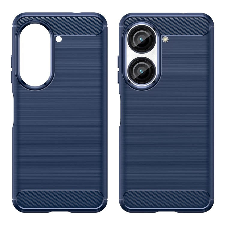For Asus Zenfone 9 5G Durable TPU Cell Phone Case Carbon Fiber Texture Brushed Surface Wear-resistant Cover - Blue