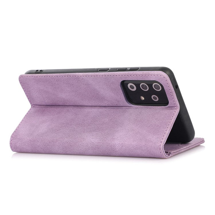 For Samsung Galaxy A52 4G / 5G / A52s 5G Magnetic Adsorption Phone Case PU Leather Protective Cover with Stand / Wallet - Purple