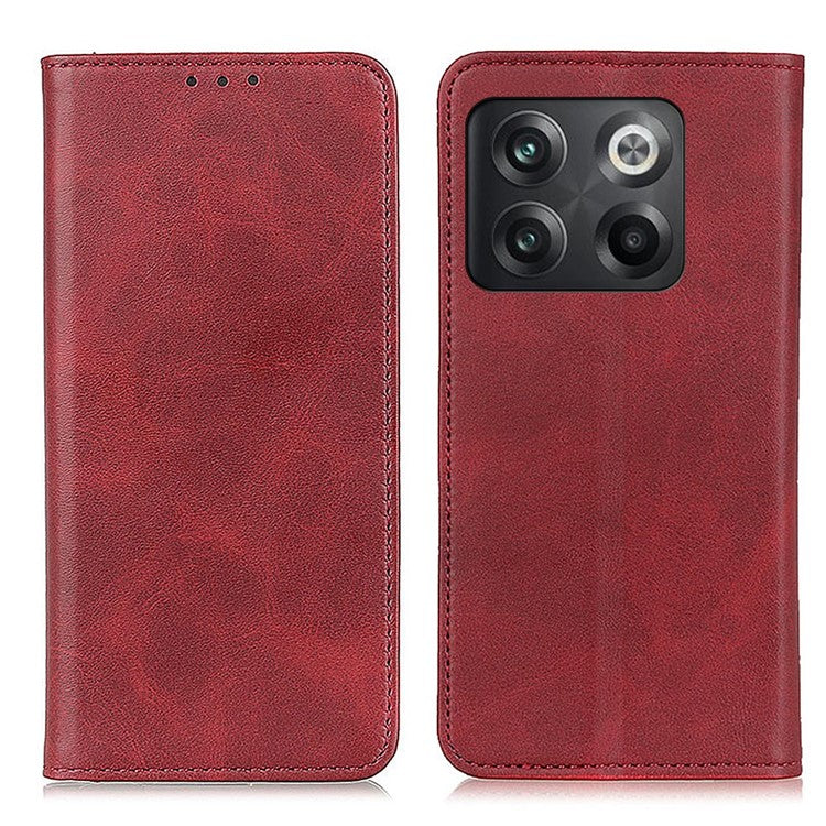 For OnePlus 10T 5G / Ace Pro 5G Split Leather Folio Flip Cover Folding Stand Magnetic Absorption Wallet Case - Red
