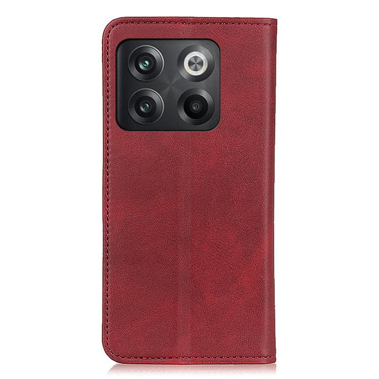 For OnePlus 10T 5G / Ace Pro 5G Split Leather Folio Flip Cover Folding Stand Magnetic Absorption Wallet Case - Red
