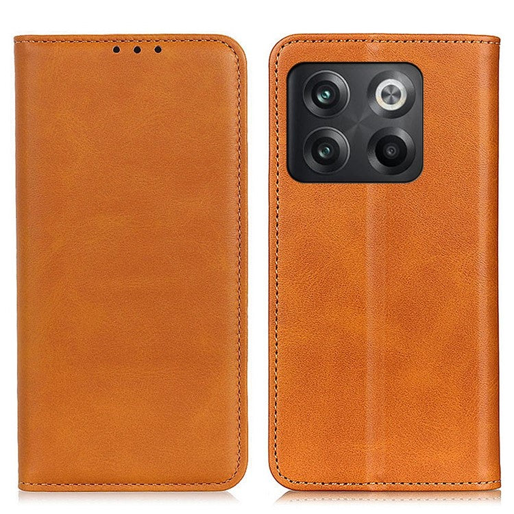 For OnePlus 10T 5G / Ace Pro 5G Split Leather Folio Flip Cover Folding Stand Magnetic Absorption Wallet Case - Brown