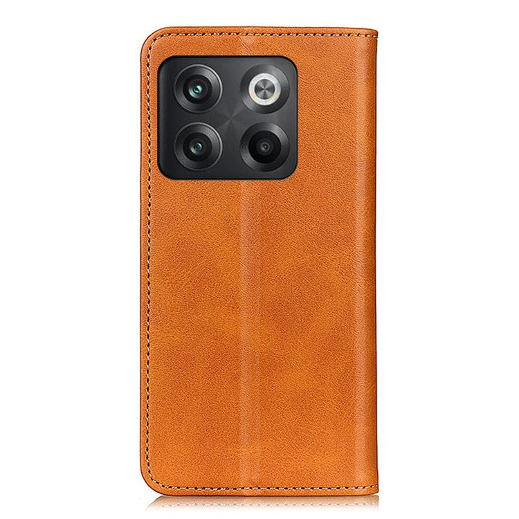 For OnePlus 10T 5G / Ace Pro 5G Split Leather Folio Flip Cover Folding Stand Magnetic Absorption Wallet Case - Brown