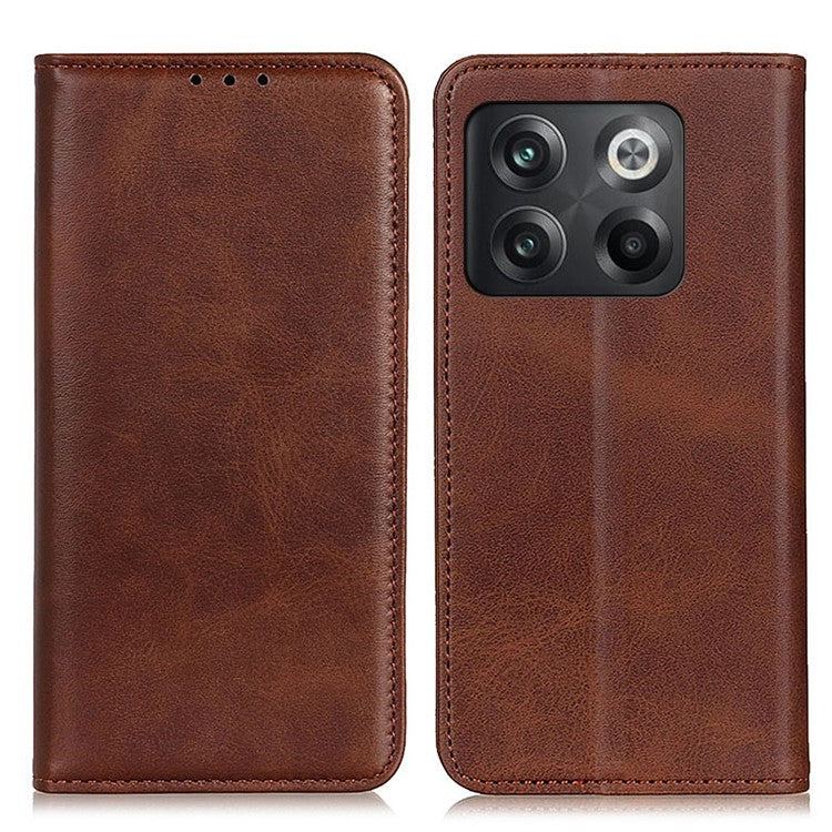 For OnePlus 10T 5G / Ace Pro 5G Split Leather Folio Flip Cover Folding Stand Magnetic Absorption Wallet Case - Coffee