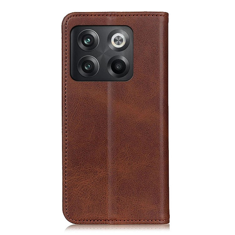 For OnePlus 10T 5G / Ace Pro 5G Split Leather Folio Flip Cover Folding Stand Magnetic Absorption Wallet Case - Coffee