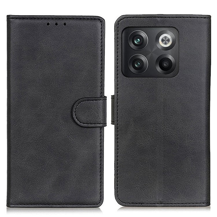 For OnePlus 10T 5G / Ace Pro 5G Magnetic PU Leather Flip Folio Cover Cowhide Textured Wallet Style Folding Stand Cover - Black