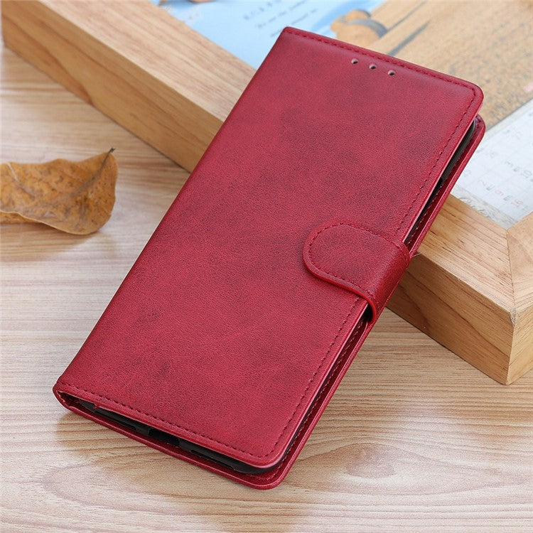 For OnePlus 10T 5G / Ace Pro 5G Magnetic PU Leather Flip Folio Cover Cowhide Textured Wallet Style Folding Stand Cover - Red