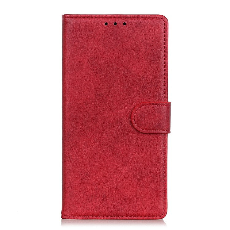 For OnePlus 10T 5G / Ace Pro 5G Magnetic PU Leather Flip Folio Cover Cowhide Textured Wallet Style Folding Stand Cover - Red