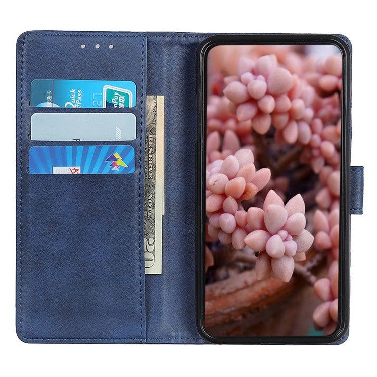 For OnePlus 10T 5G / Ace Pro 5G Magnetic PU Leather Flip Folio Cover Cowhide Textured Wallet Style Folding Stand Cover - Blue