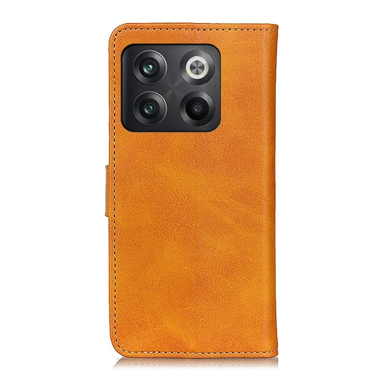 For OnePlus 10T 5G / Ace Pro 5G Magnetic PU Leather Flip Folio Cover Cowhide Textured Wallet Style Folding Stand Cover - Brown