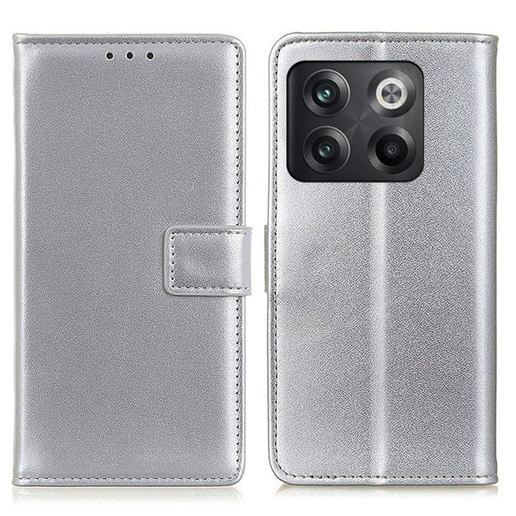 For OnePlus 10T 5G / Ace Pro 5G PU Leather Flip Protective Cover Shockproof TPU Interior Shell Stand Wallet Phone Case - Silver