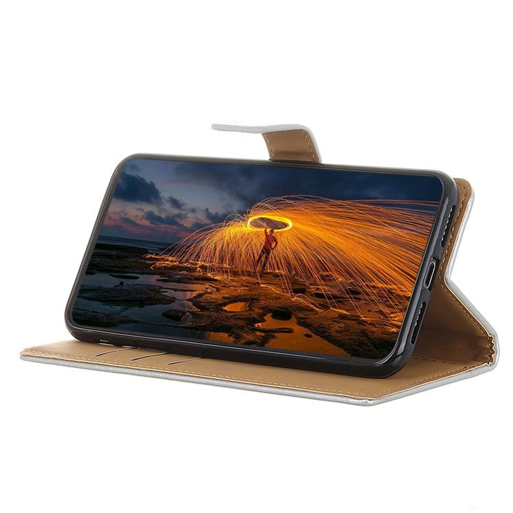 For OnePlus 10T 5G / Ace Pro 5G PU Leather Flip Protective Cover Shockproof TPU Interior Shell Stand Wallet Phone Case - Silver