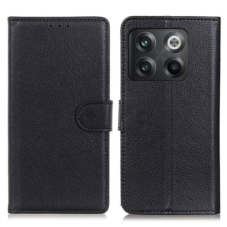 For OnePlus 10T 5G / Ace Pro 5G Litchi Texture Wallet Flip Case PU Leather Stand Magnetic Closure Protective Cover - Black