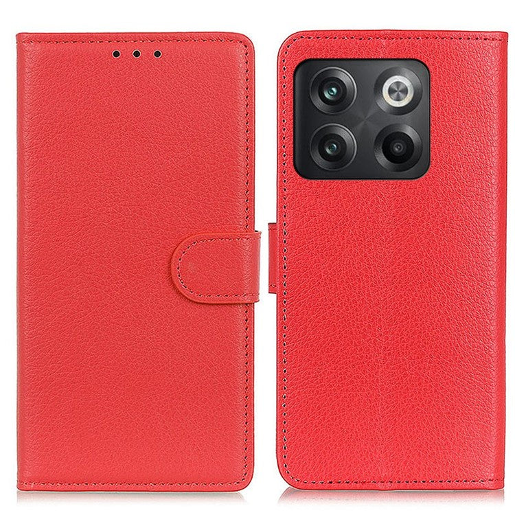 For OnePlus 10T 5G / Ace Pro 5G Litchi Texture Wallet Flip Case PU Leather Stand Magnetic Closure Protective Cover - Red