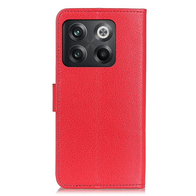 For OnePlus 10T 5G / Ace Pro 5G Litchi Texture Wallet Flip Case PU Leather Stand Magnetic Closure Protective Cover - Red