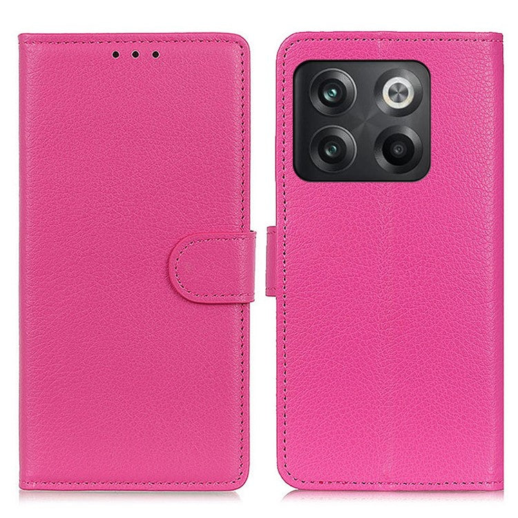 For OnePlus 10T 5G / Ace Pro 5G Litchi Texture Wallet Flip Case PU Leather Stand Magnetic Closure Protective Cover - Rose