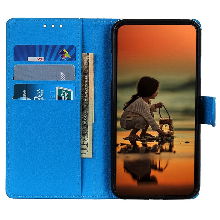 For OnePlus 10T 5G / Ace Pro 5G Litchi Texture Wallet Flip Case PU Leather Stand Magnetic Closure Protective Cover - Blue