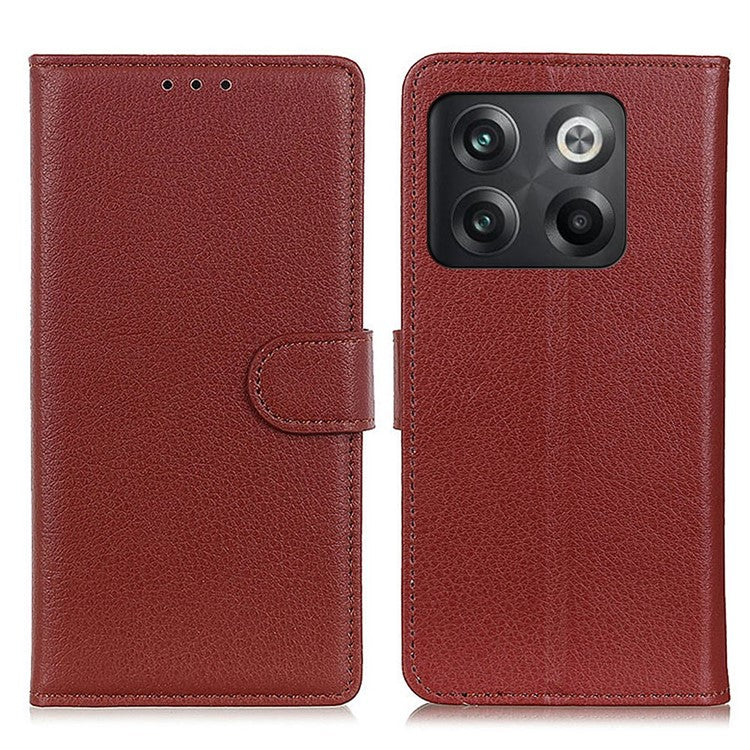 For OnePlus 10T 5G / Ace Pro 5G Litchi Texture Wallet Flip Case PU Leather Stand Magnetic Closure Protective Cover - Brown
