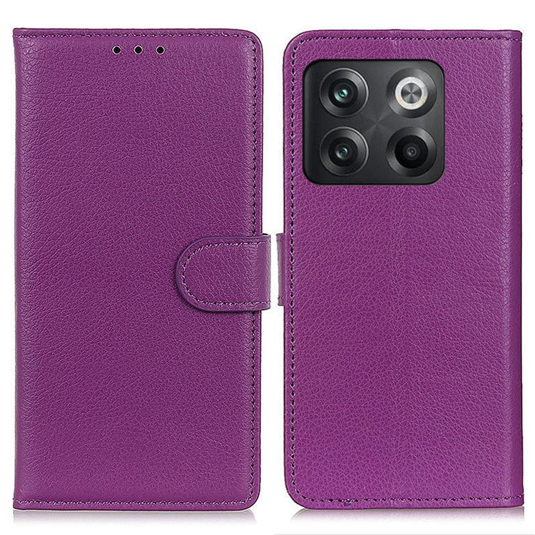 For OnePlus 10T 5G / Ace Pro 5G Litchi Texture Wallet Flip Case PU Leather Stand Magnetic Closure Protective Cover - Purple