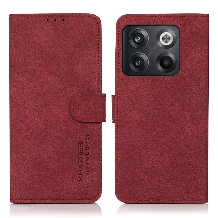 KHAZNEH For OnePlus 10T 5G / Ace Pro 5G Textured PU Leather Stand Wallet Cover Magnetic Clasp Phone Case - Red