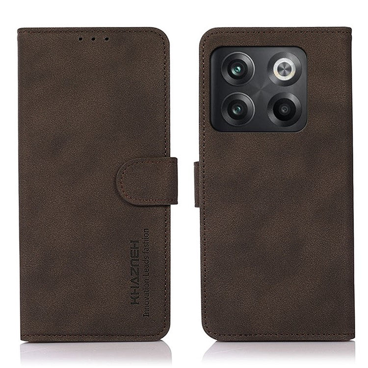 KHAZNEH For OnePlus 10T 5G / Ace Pro 5G Textured PU Leather Stand Wallet Cover Magnetic Clasp Phone Case - Brown