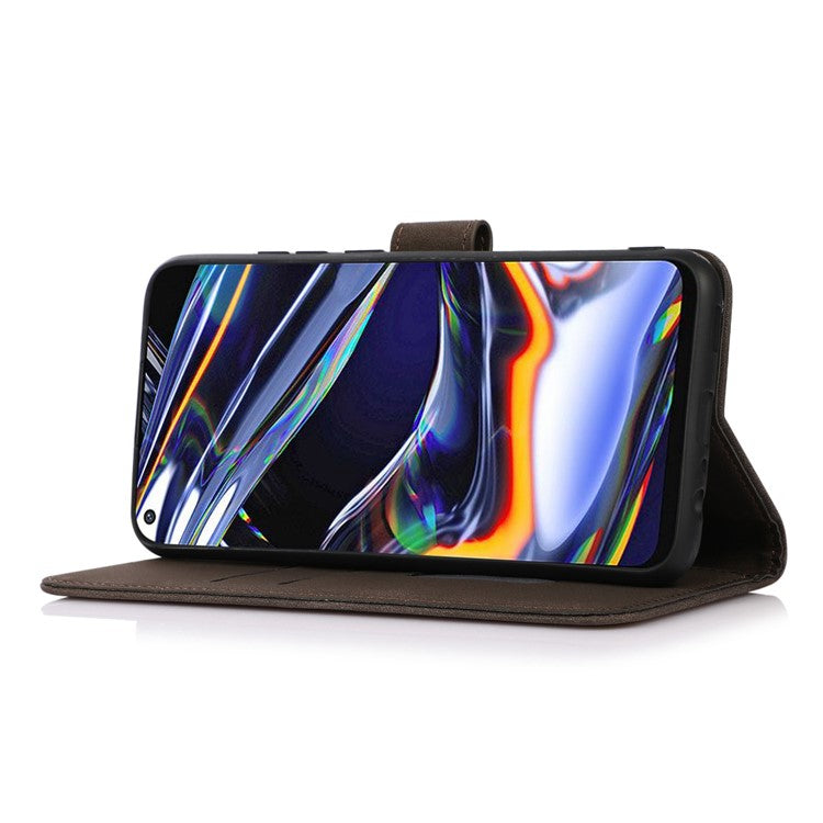 KHAZNEH For OnePlus 10T 5G / Ace Pro 5G Textured PU Leather Stand Wallet Cover Magnetic Clasp Phone Case - Brown