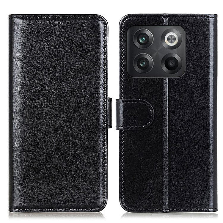 For OnePlus 10T 5G / Ace Pro 5G Crazy Horse Texture Anti-scratch Phone Case PU Leather Cover with Stand Wallet - Black