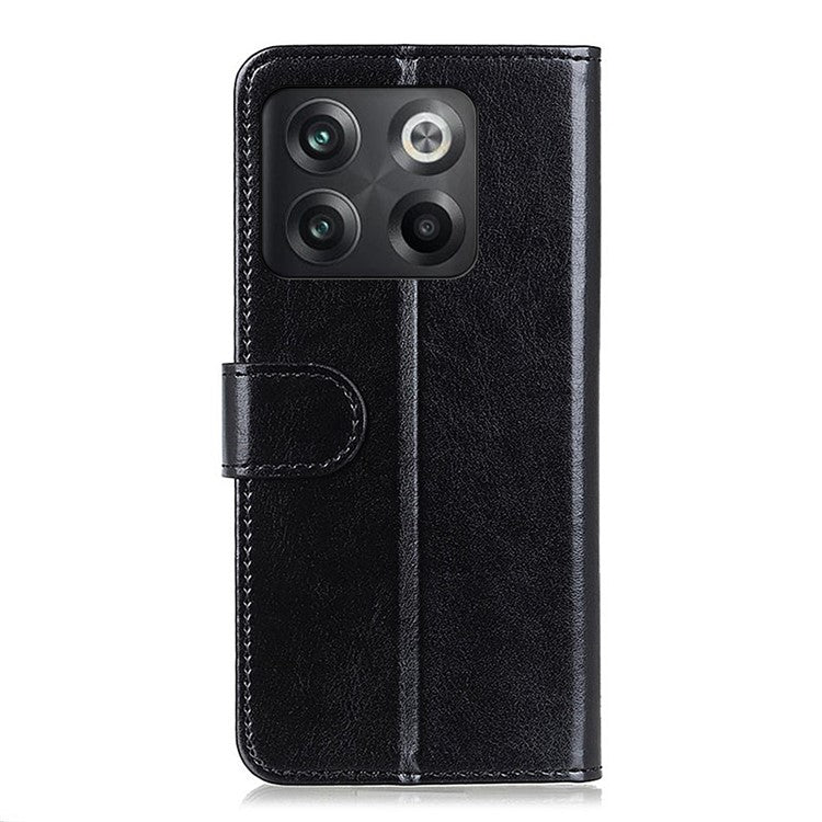 For OnePlus 10T 5G / Ace Pro 5G Crazy Horse Texture Anti-scratch Phone Case PU Leather Cover with Stand Wallet - Black
