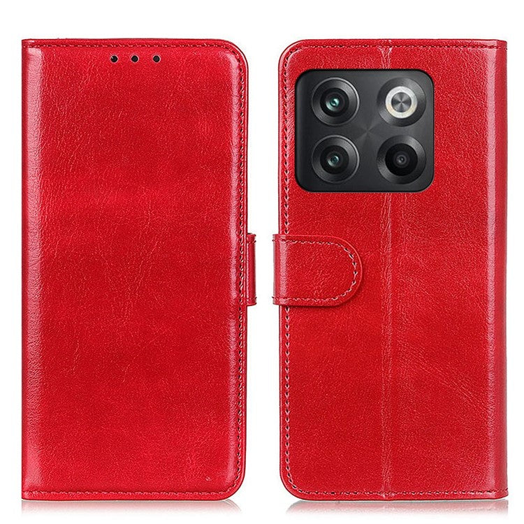 For OnePlus 10T 5G / Ace Pro 5G Crazy Horse Texture Anti-scratch Phone Case PU Leather Cover with Stand Wallet - Red