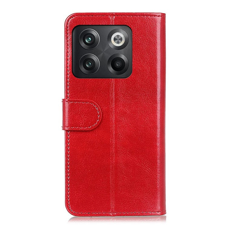 For OnePlus 10T 5G / Ace Pro 5G Crazy Horse Texture Anti-scratch Phone Case PU Leather Cover with Stand Wallet - Red