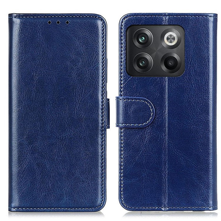 For OnePlus 10T 5G / Ace Pro 5G Crazy Horse Texture Anti-scratch Phone Case PU Leather Cover with Stand Wallet - Blue